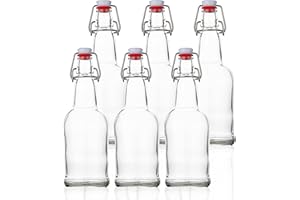 SURESAVE-USA SureSave Beer Bottles with Easy Swing Cap | 16 Oz Clear Glass Bottle Set with Airtight Lid for Kombucha, Carbonated Drinks, Brewing, and Fermenting (6 Pack)