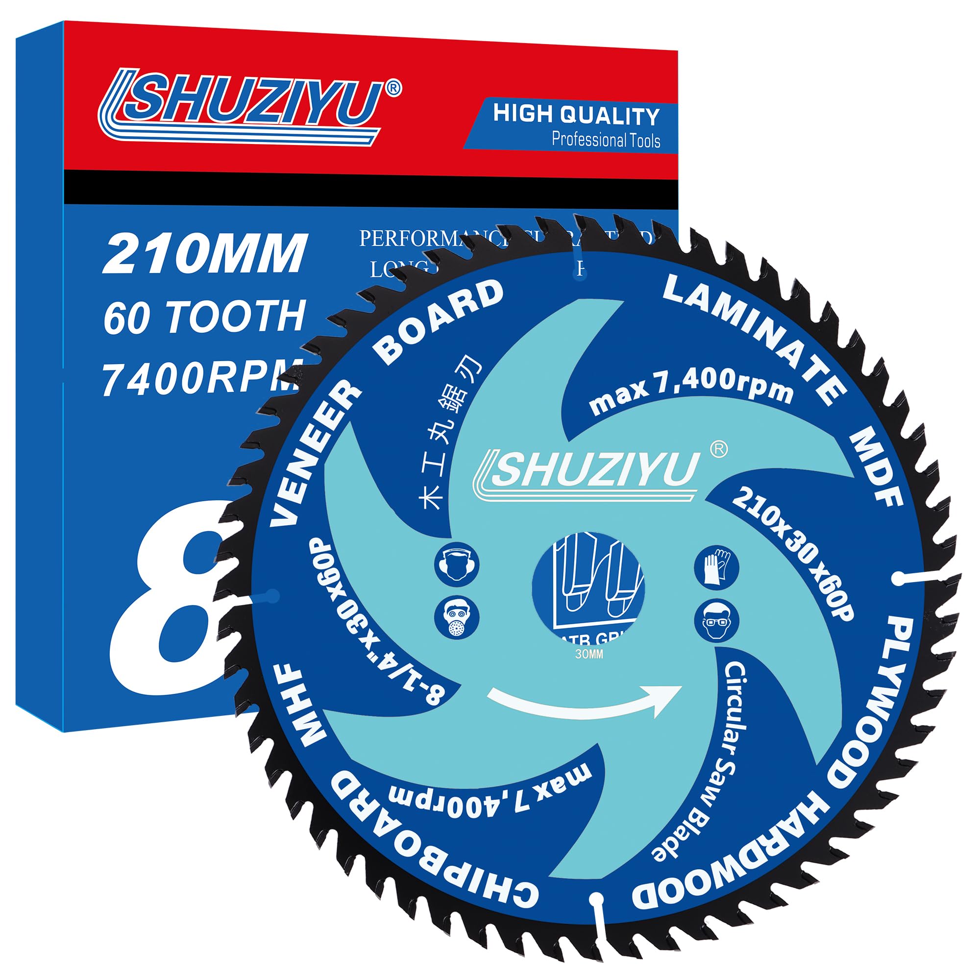 LSHUZIYU. 210mm 60T, Centre hole 30mm with 25.4-22.23-20-15.88mm Washer. Wood Working Circular Saw Blade. Mitre Saw Blade, Table Saw Blade