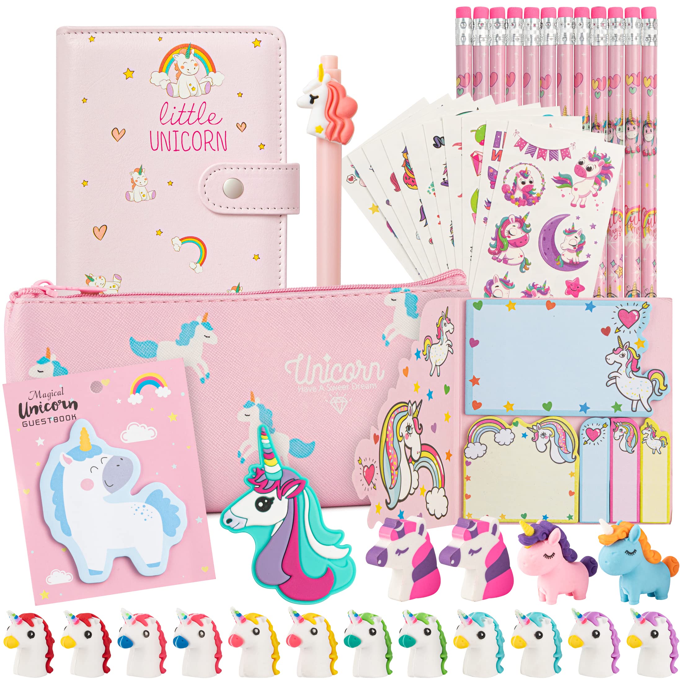 Unicorn Stationery Set for Girls - Toys Gift Sets for Girls ages 5 6 7 8 9 Years Old - Birthday Gifts - Back to School Writing Supplies with Notebook, Pencils, Eraser, Sheets, Sticky Notes | 43 Piece