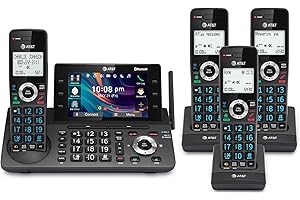 AT&T 4-Handset DECT 6.0 Cordless Home and Business Phone with Answering Machine, 5" Color Display, One-Touch Shortcut, Conference, Intercom, Smart Call Blocker, Bluetooth Connect to Cell: DLP73490