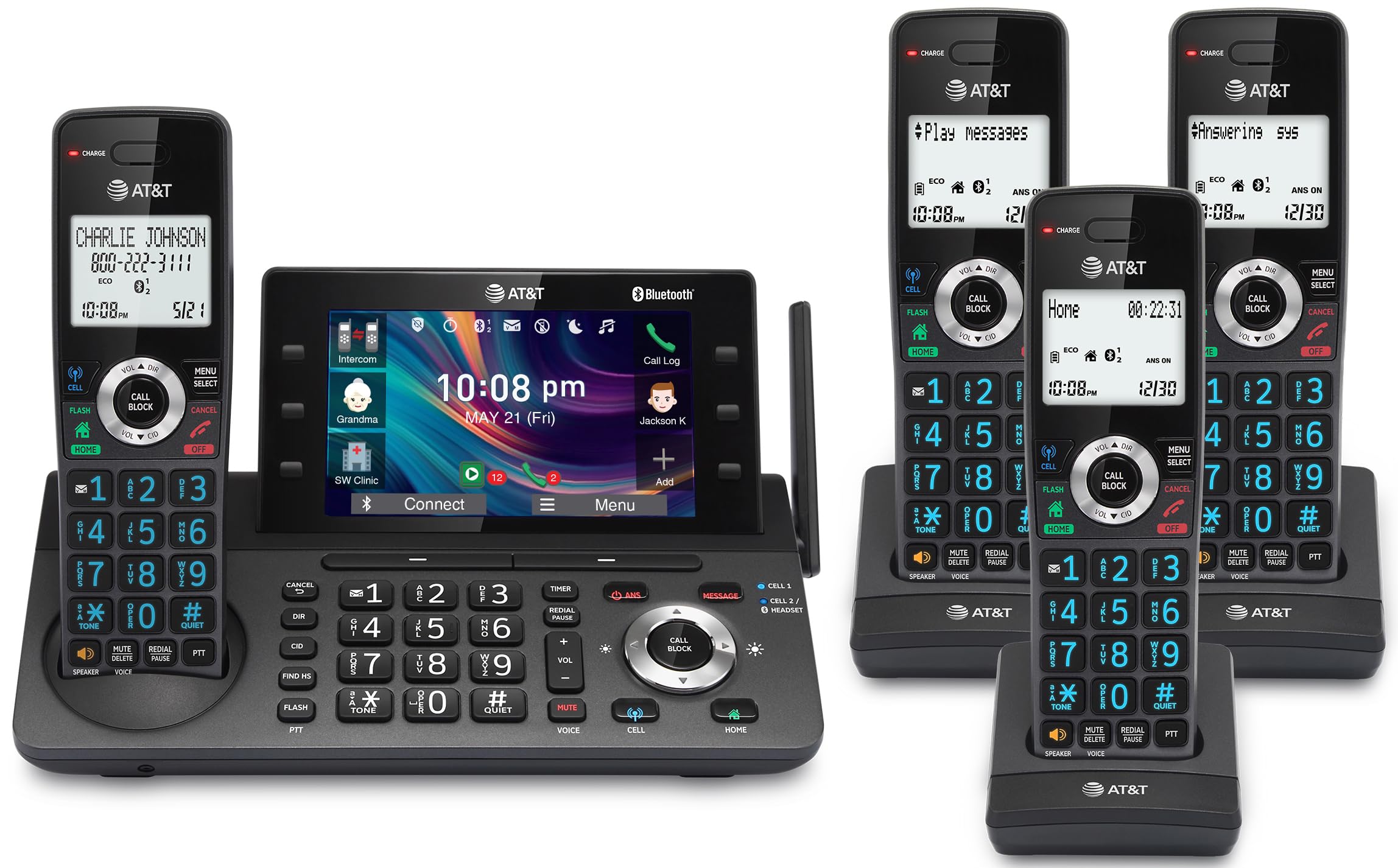 Photo 1 of AT&T 4-Handset DECT 6.0 Cordless Home and Business Phone with Answering Machine, 5" Color Display, One-Touch Shortcut, Conference, Intercom, Smart Call Blocker, Bluetooth Connect to Cell: DLP73490