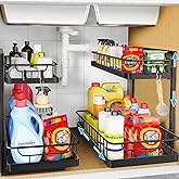 WOWBOX 2 Pack Under Sink Organizer 2 Tier Slide Out Cabinet Organizer Under Sink Organizers and Storage for Kitchen Bathroom Pantry