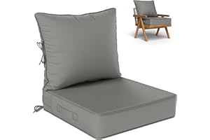 Kimunuk Outdoor Seat Cushion Set 24 L × 24 W × 5 H Inch Waterproof & Fade Resistant Patio Furniture Cushions with Removable Cover with Handle and Straps for Sofa Chairs, Chairs