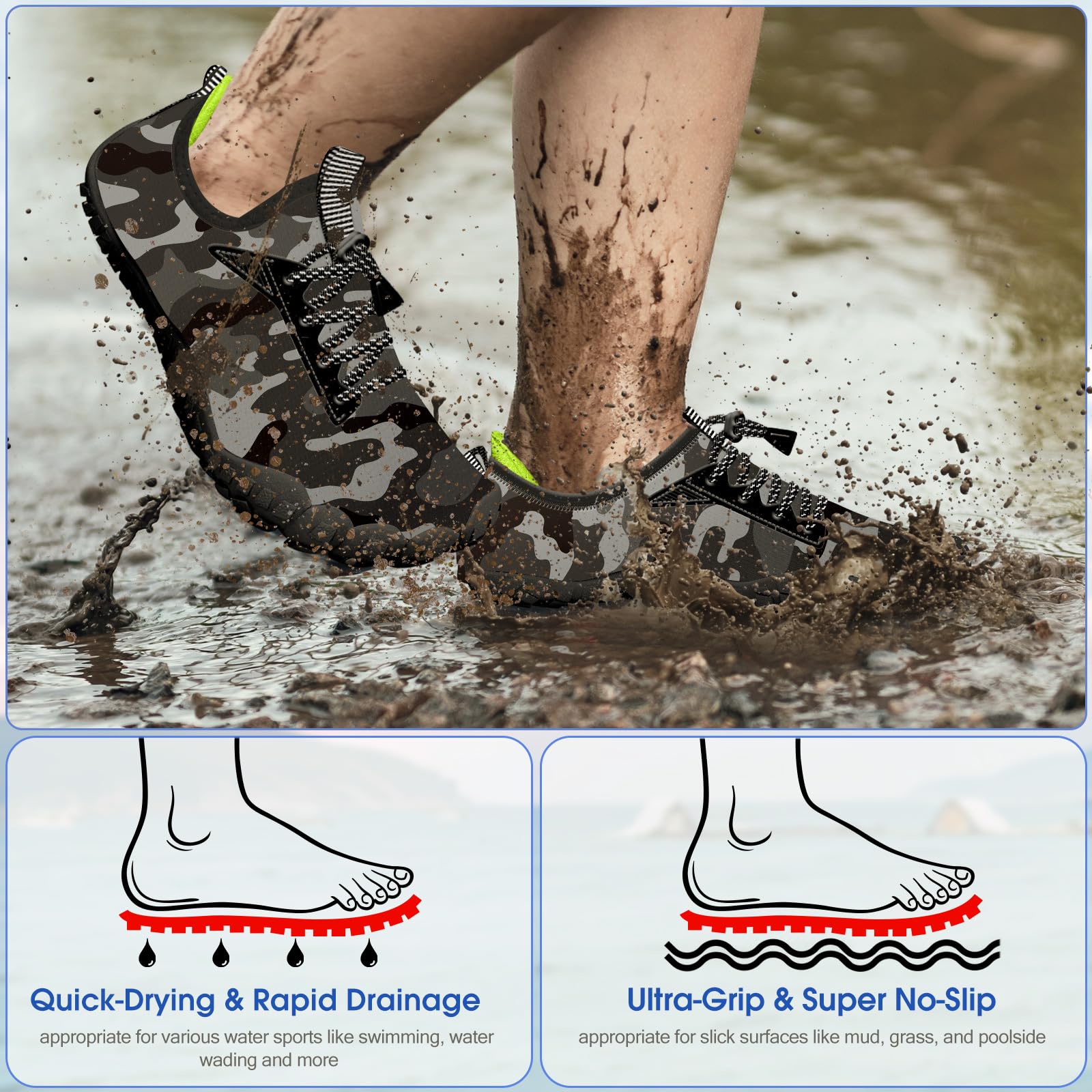 Built-in Heel Grips Water Shoes for Kids Girls Boys Hiking Wide Barefoot Swim Beach Pool Big Kid