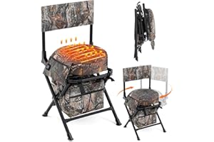 Remagr Heated Hunting Chair with 360° Silent Swivel, Foldable Camo Hunting Blind Chair with 3 Heat Levels Padded Cushion Seat for Deer Ground Camping Duck Dove Fishing, Power Bank Not Included