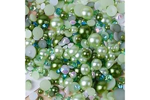 Niziky 1100PCS Flatback Pearls and Rhinestone, Mixed Size 3mm-10mm AB Color Resin Rhinestones Half Pearls for Crafts, 30g Half Round Flatback Pearls Rhinestones for Nail Face Art Crafts