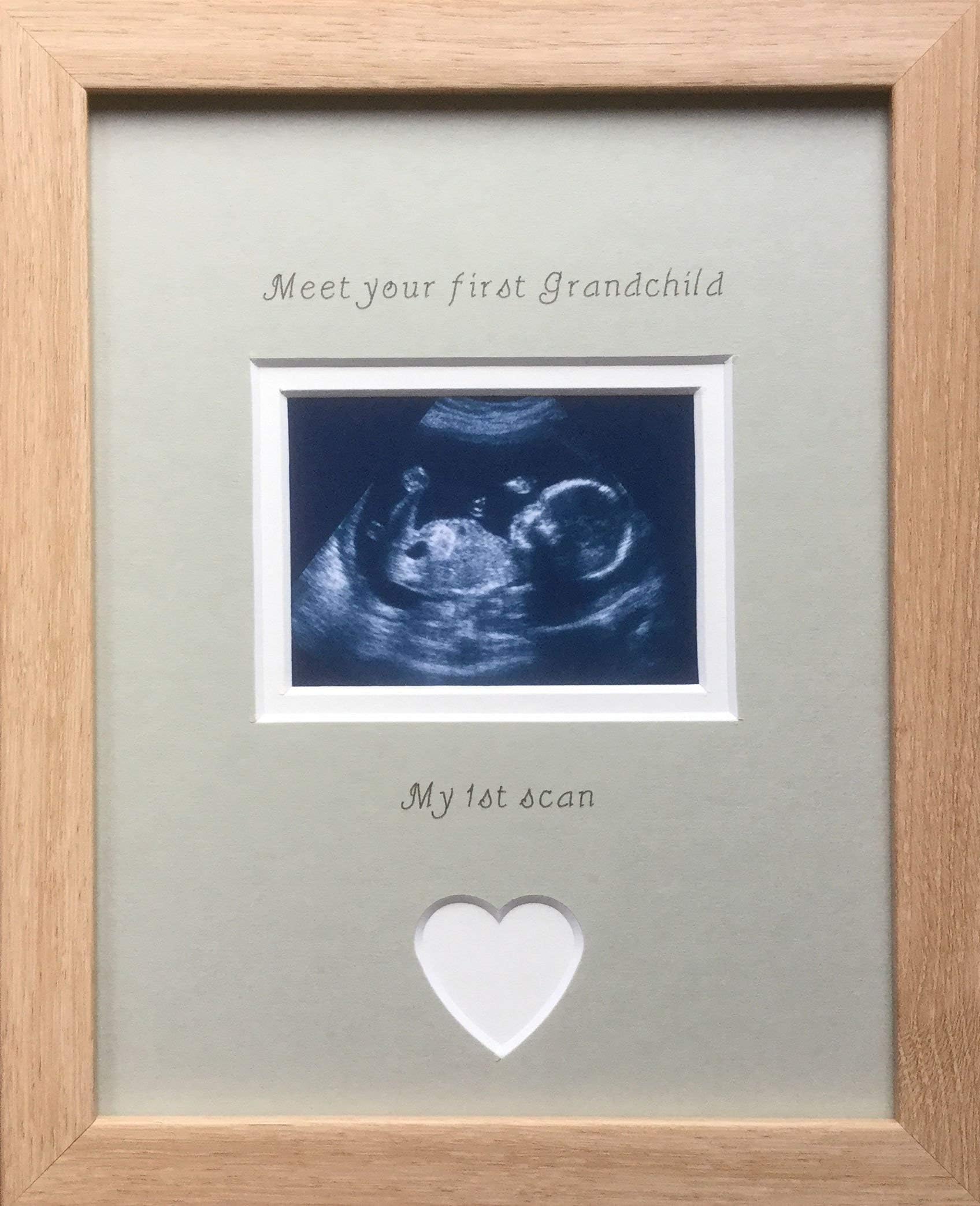 Meet Your First Grandchild 1st Scan Picture Frame 9 x 7 (Grey Mount - Beech Frame)