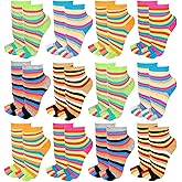 Xtinmee 12 Pairs Toe Socks for Women Girls Cotton Finger Colorful Stripe Socks Toe Separated for Running Athletic