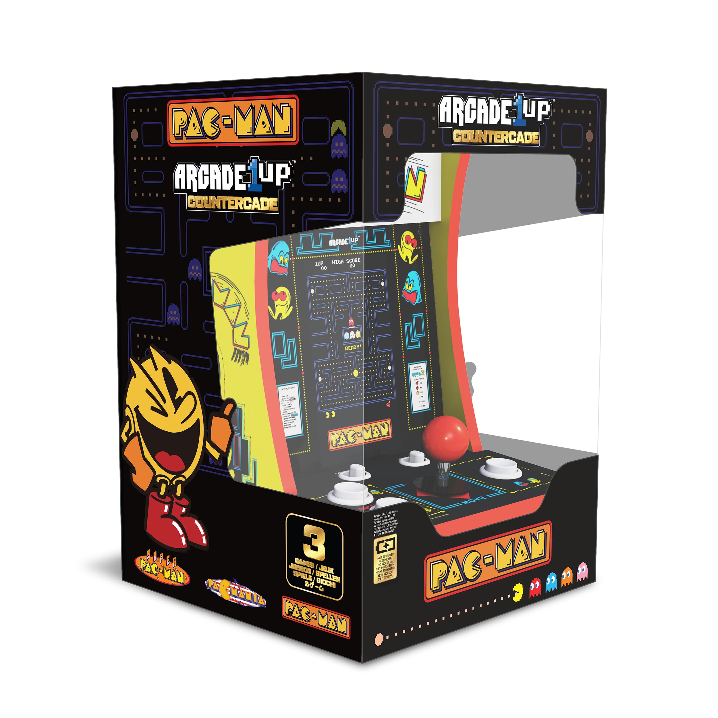 Arcade1Up PAC-Man Countercade – 3 Classic Games, Retro Game Console for Home, Portable Console with 7-inch Screen, Table-top Video Game for Game Room
