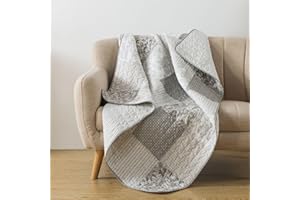 SLPR Silver Linings 50" x 60" Cotton Quilted Throw Blanket, Neutral Gray Throw Quilt for Couch, Lightweight Pieced Patchwork Lap Quilt with Country Style