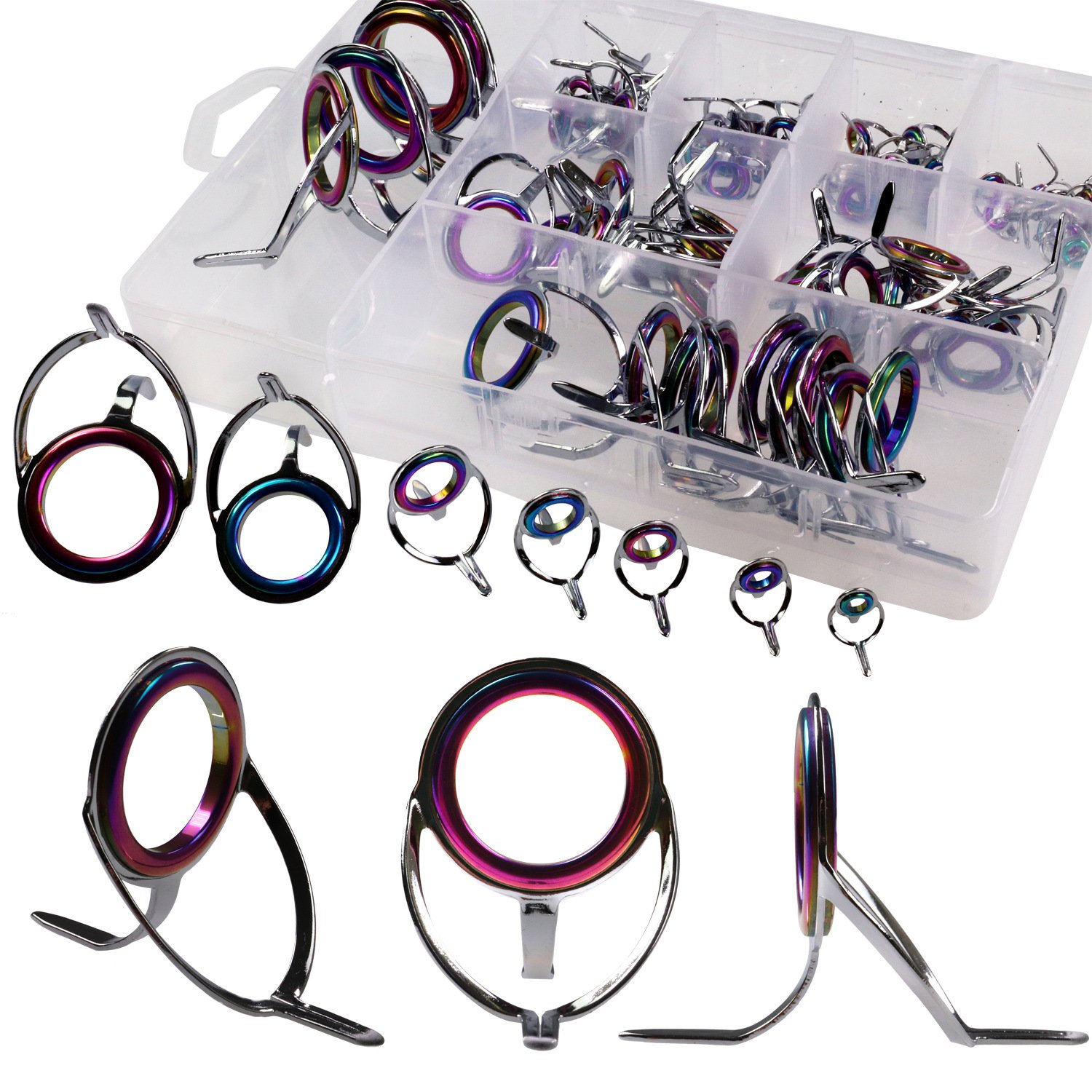 QualyQualy Fishing Rod Guides Repair Kit Ceramic Ring Rod Rebuilding Spinning Casting Fishing Rod Eyes Replacement 75pcs