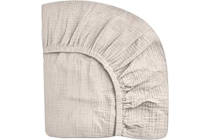 MEOWCARDS Mini Crib Sheets for Baby Boy Girl, Neutral Mini Crib Mattress Sheet 24" x 38", Muslin Nursery Bedding Soft and Breathable Comfort(Beige)