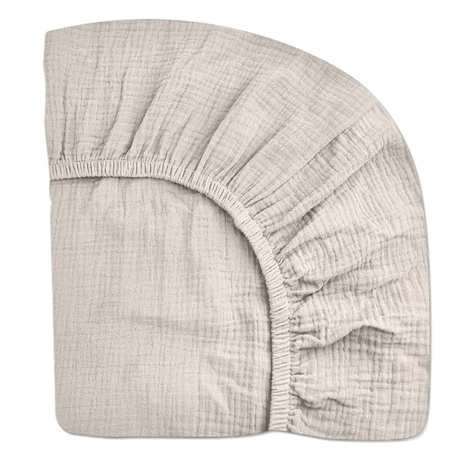 Photo 1 of Mini Crib Sheets for Baby, Fitted Pack N Play Mattress and Mini Cribs 24" x 38", Neutral Muslin Cotton Mini Crib Mattress Sheet with Boho Style, Soft and Breathable Comfort (Beige)