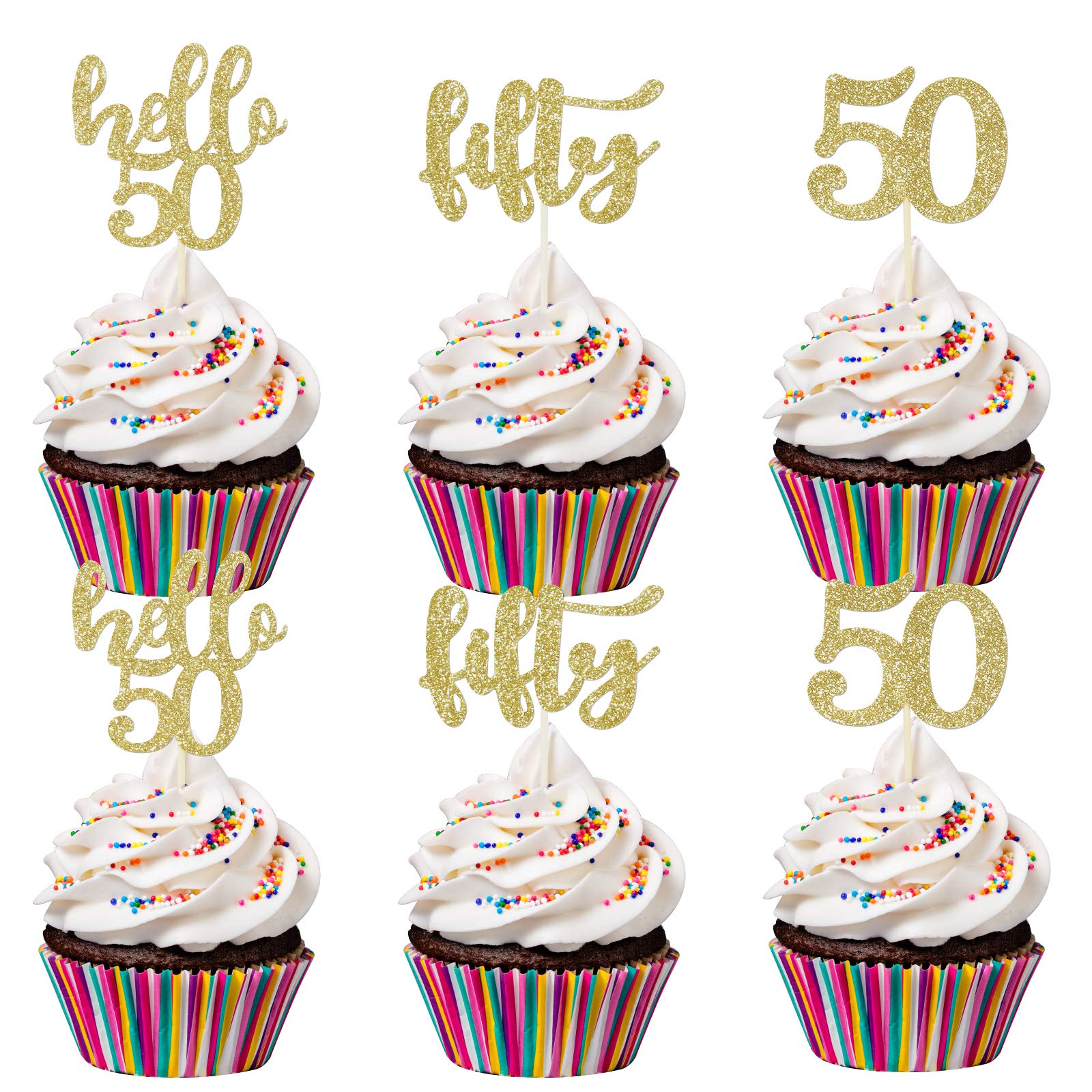 Buy 50th Birthday Cupcake Toppers 24Pcs Hello 50 Cupcake Toppers 50 