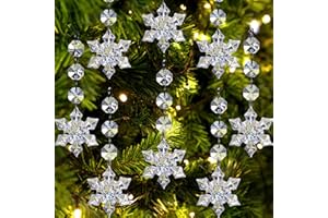 Jishi 30pk Snowflake Crystal Christmas Ornaments for Tree Decorations, Hanging Clear Acrylic Snowflake Ornaments for Christmas Tree Indoor Home Decor, Snow Flake Stars Winter Wonderland Party Supplies