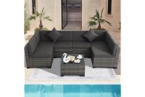 KIGOTY 7 Pieces Patio Furniture Sets Outdoor Furniture Patio Conversation Set,All-Weather PE Rattan Sectional Sofa with Cushions and Glass Table (Gray Cushions, Gray Rattan)