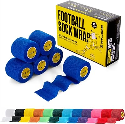 SPORTTAPE Self-Adhesive Football Sock Tape 6 Rolls Blue 5cm x 4.5m