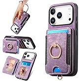 PAOBIR for iPhone 17 Pro Phone Case Wallet with Card Holder,PU Leather Flip Folio Case,RFID Blocking Ring Holder Kickstand Wrist Strap Magnetic Protective Women Men Cover for iPhone 17 Pro Purple