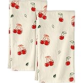Miss Adola Flour Sack Kitchen Towels Set of 2-18x26 Cotton Dish Towels with Hanging Loop Reusable Tea Towel for Cleaning Spring Absorbent Dishcloths Cute Home Decor Housewarming, Bow Cherry