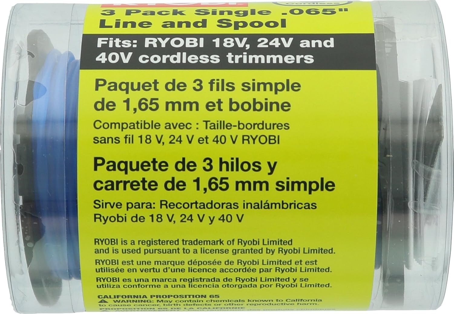 Ryobi One+ AC14RL3A OEM .065 Line and Spool Replacement for Ryobi 18v, 24v, and 40v Cordless Trimmers (3 Pack) : Garden & Outdoor