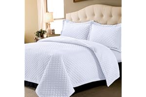 Tribeca Living Brisbane Oversized King Quilt Bedding Set, Solid 3-Piece Quilted Bedspread Coverlet with Matching Pillow Shams, Super Soft, Fade and Wrinkle Resistant Quilts, White
