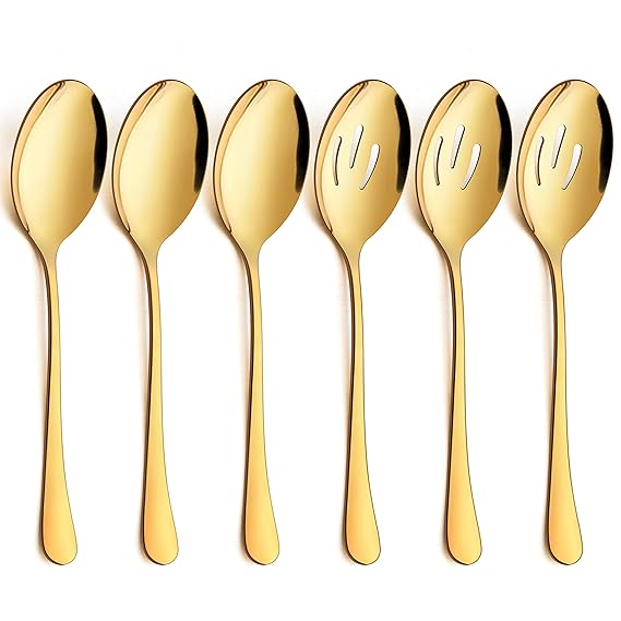 Buy LIANYU 6Piece Large Gold Serving Spoons, Gold Slotted Serving