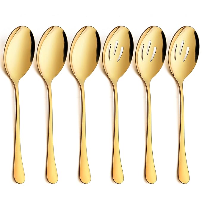 Buy LIANYU 6Piece Large Gold Serving Spoons, Gold Slotted Serving