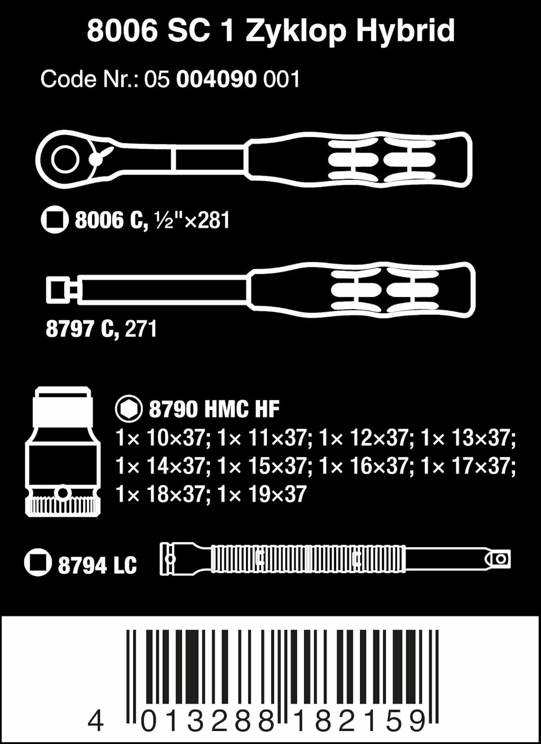 Wera 8006 SC 1 Zyklop Hybrid Socket Set including Ratchet Extension in Socket Twist/Lock Pouch, metric 13 piece, 05004090001 - Image 3