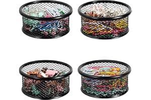 DANRONG Paper Clip Holder for Desk, Paper Clip Holders, Mesh Paperclip Holders Metal Paper Clips Dispenser Organizer for Desk Binder Clip Holder Container for Home Office School, Black 4 Pack