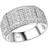 SHELOVES Mens Wedding Rings 925 Sterling Silver Rings Wedding Band for Man Round Cut AAAAA Cubic Zirconia CZ Sz 8-13