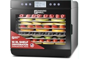 Magic Mill Premium Food Dehydrator Machine (10 Extra-Large Stainless Steel Trays) 700W Dryer for Beef Jerky, Fruits, Vegetables, Dog Treats, 48 Hour Digital Timer - 95°-167° Temperature Control
