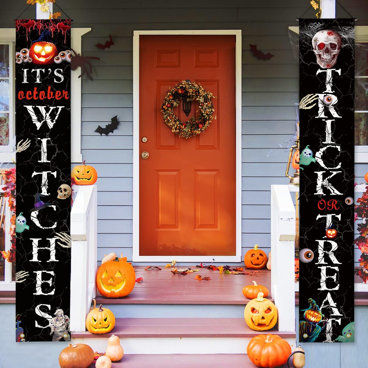 Yard Signs - Halloween Decorations Outdoor, Front Porch Halloween Decorations, Trick or Treat It’s October Witches Banner Sign for Front Door Halloween Party Home Decorations