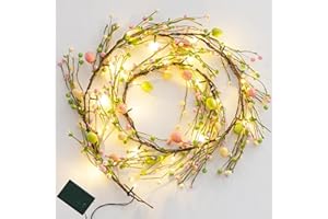 ETHEREAL LOMOER 6.6 FT Lighted Easter Garland with Easter Egg and Mixed Berry, Artificial Spring Garlands with Timer, Easter Decorations Pre-lit with 18 LED Lights, Pastel Easter Egg Garland for Mantle Doorway