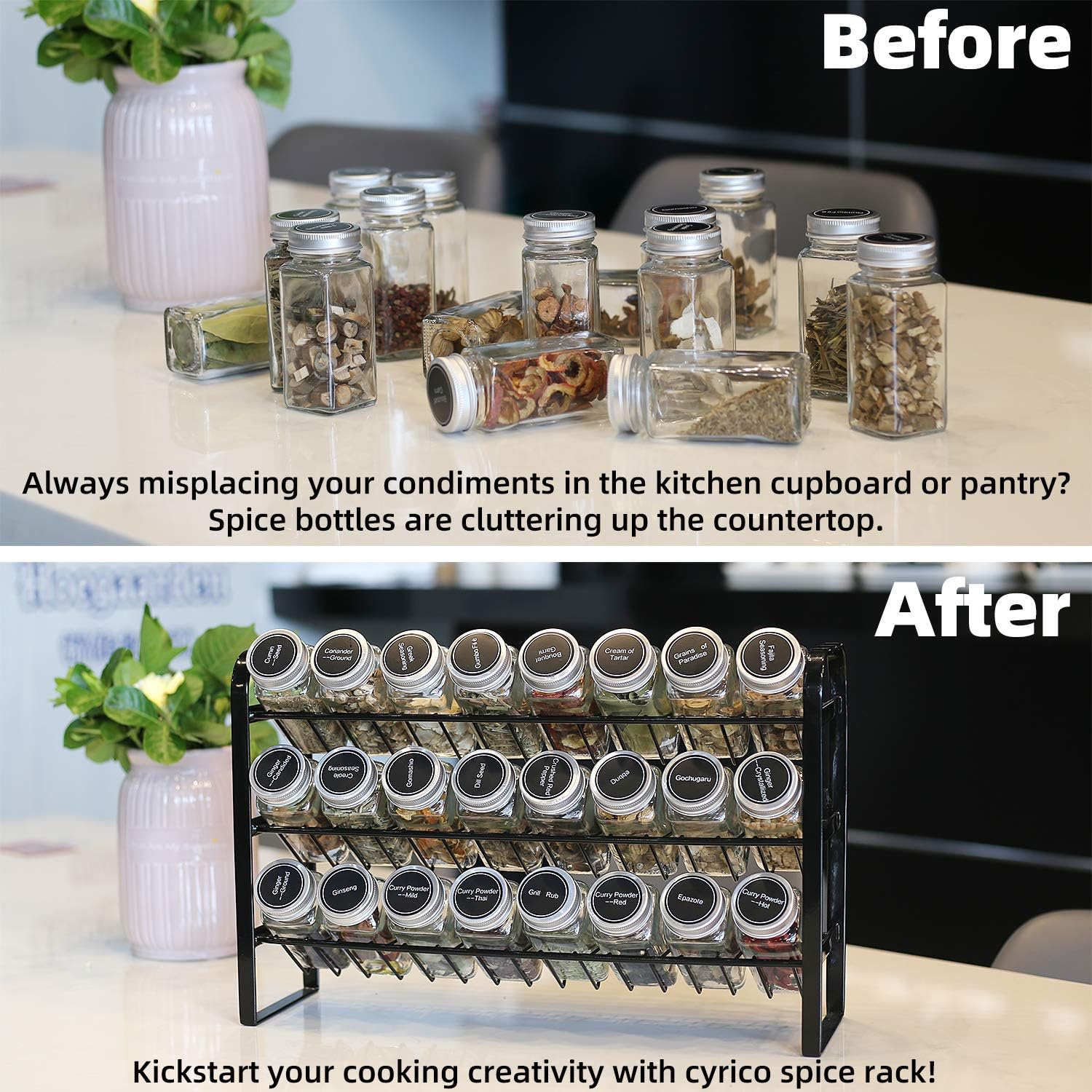 Spice Rack with 24 Empty Spice Jars, Standing or Wall Mounted Spice Rack Organizer for Countertop Cabinet Kitchen Pantry, Seasoning Holder Organizer with 420 Spice Labels Marker and Funnel: Home Improvement