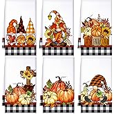 Geyoga Set of 6 Thanksgiving Kitchen Towels Fall Dish Hand Tea Towels for Autumn Kitchen Decorative Absorbent Fast Drying Cloth for Bathroom Cooking 16" x 24"(White,Bright)