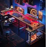 Bestier 106.5cm L Shaped Desk with 3 Outlets 2 USB LED RGB Lights view 3