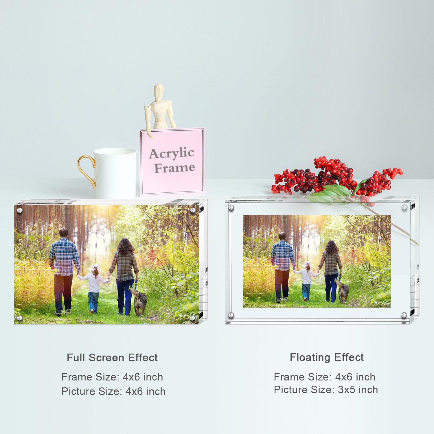 Acrylic Photo Frame, Stand with Magnets, Holds 4 X 6 Inches Pictures,10mm+10mm Thickness Transparent (2packs) by Boxalls