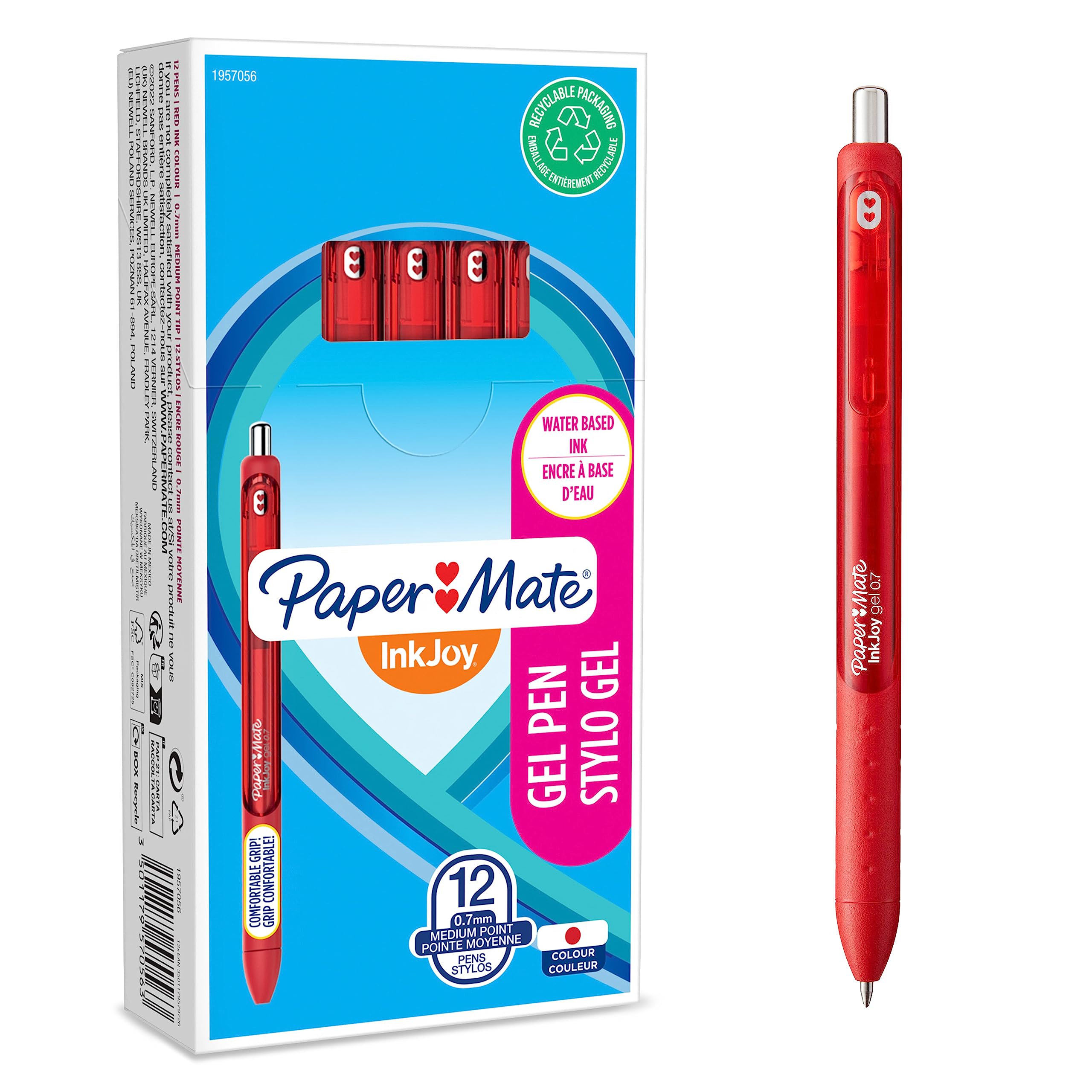 Paper Mate InkJoy Gel Pens | Medium Point (0.7mm) | Red Ink | 12 Count