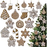 12pcs Christmas Gingerbread Cookie Ornaments, Assorted Gingerbread Figurines Decorations with Gingerbreads House Snowflake Ornaments for Xmas Tree Winter Crafts Holiday Home Party Decor Indoor