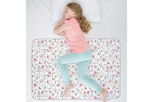 WOVENX Organic Incontinence Pads for Kids & Toddlers - 5 Layer Waterproof Protectors for Overnight Bed Wetting - Reusable & Washable Pee Pads - Fits Twin to Full Size Beds - 34" x 52" Flower