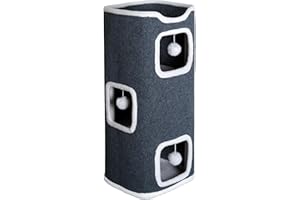Bepatio Removable 3-Tier Cat House, Space-Saving Cat Tower with Cozy Soft Bed, Interactive Hanging Toy Ball & Scratch-Resista