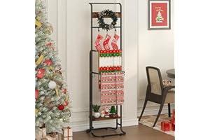 Wisdom Star 63.7" blanket ladder, 4-Tire Blanket Ladders for the Living Room, Decorative Ladder with 5 Hooks for Storage for Home, Bathroom, Bedroom, Brown