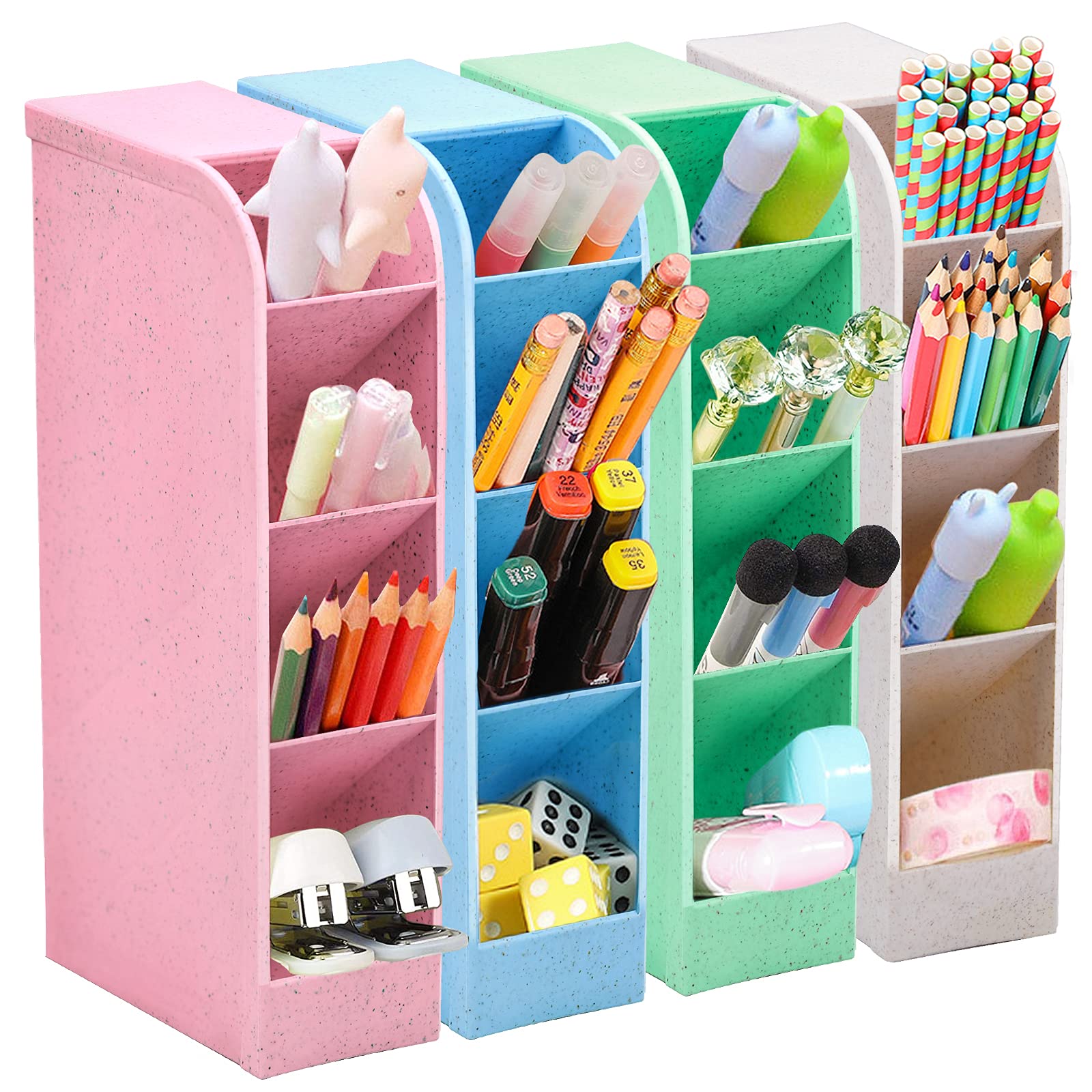 Komoyo Pen Holder Organizer,Desk Organizer Pencil Holder Desktop Storage Makeup Brushes Caddy for Office School Home Supplies Small Size,Set of 4