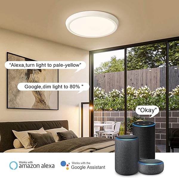 Oeegoo Lmpara LED de techo regulable con WiFi luz de fondo RGB 30W Smart LED plafn compatible con Google Home aplicacin y control por voz ultrafina 3 2 cm