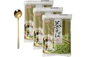 westlake art Japanese Cha Soba Noodles, 22.57 Ounces, Green Tea Noodles | Bundled With Golden Ss Spoon, Versatile & Quick Prep, Ideal For Hot Or Cold Dishes, Bulk Pack Wheat Noodles [Pack Of 3]