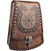 HiiFeuer Nordic Embossed Faux Leather Belt Bag, Medieval Retro Waist Bag, Vintage Portable Buckle Belt Pouch for Ren Faire (Brown A)