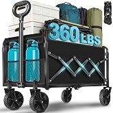 Collapsible Wagon Cart with Swivel Wheels, 360LB Lightweight Folding Wagon | Wagons Carts Foldable, 120L Utility Wagon for Grocery/Shopping/Camping/Sports/Garden/Outdoor, Compact Space-Saving Storage