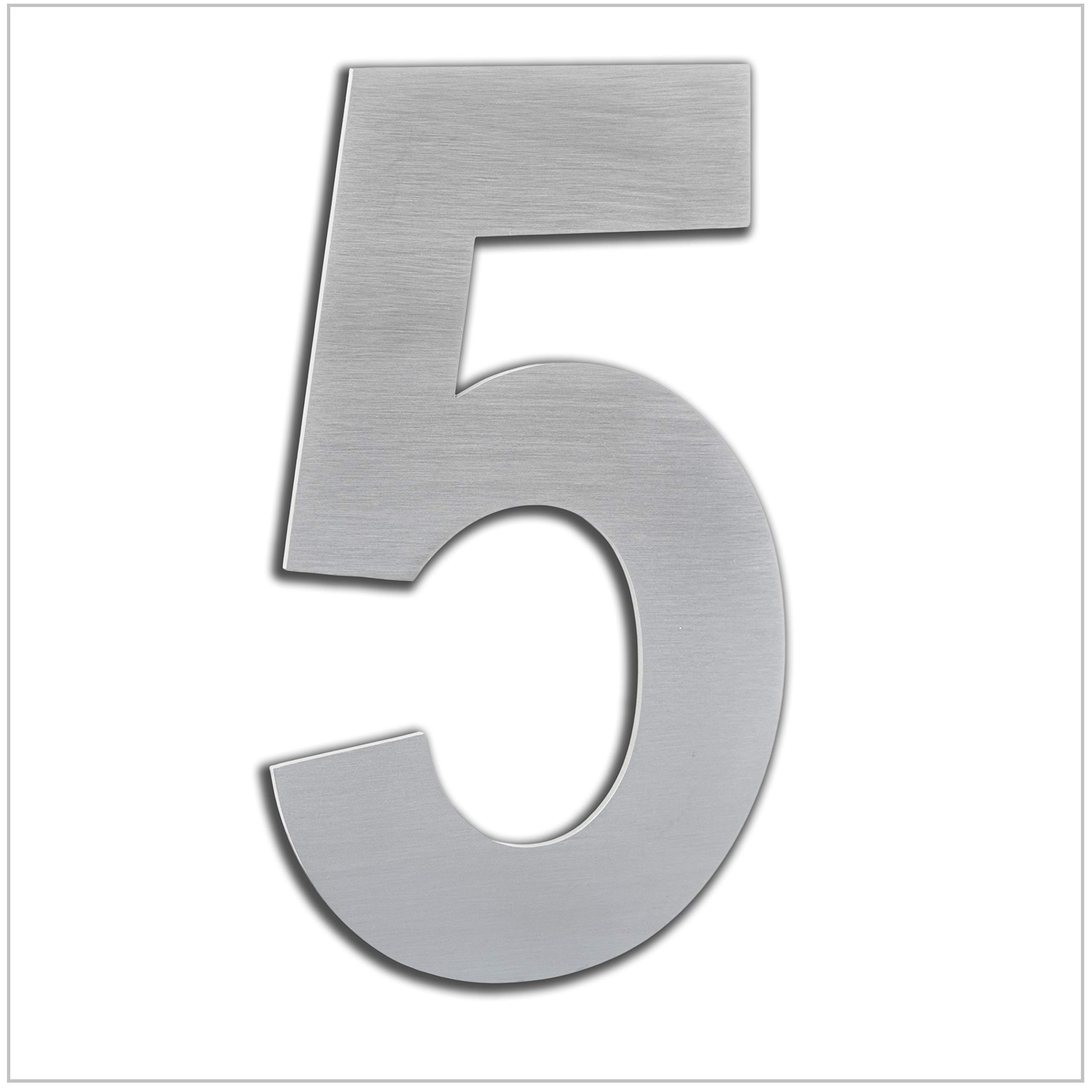 EVI Herrajes | House Number | 16cm Adhesive Stainless Steel Door Numbers | Waterproof | "5" Digit