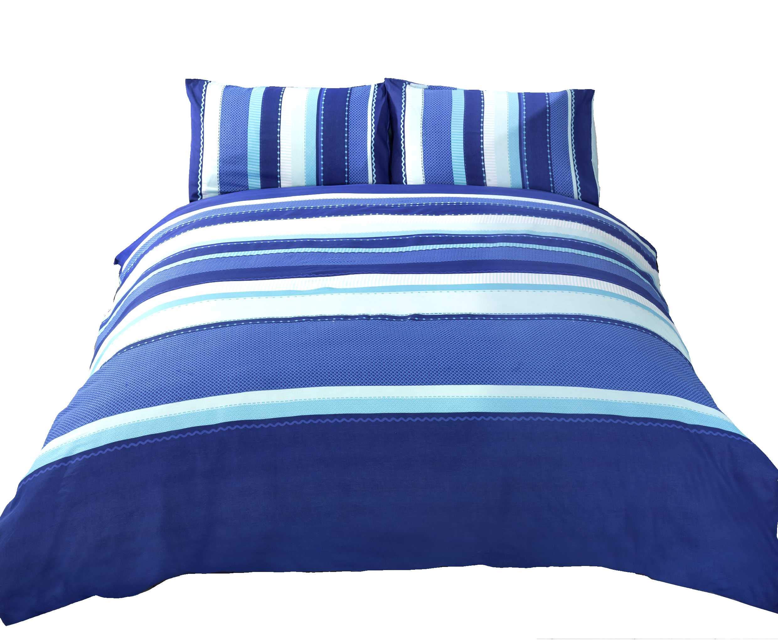 Rapport Home Blue Striped Single Duvet Cover Set - Modern 50% Cotton Blend Bedding with 1 Pillowcase (135x200cm) - Easy Care & Oeko-Tex Certified Quilt Cover