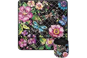 Kathyboom Flower Dragonflies Sewing Machine Mat Muffling Mats with Storage for Sewing Accessories Non Slip Mats Reduce Vibration Home Decoration Easy to Clean